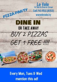 Buy 2 Pizzas & Get 1 Free!