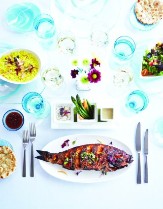  Blue Cilantro Whole Fish on Table 