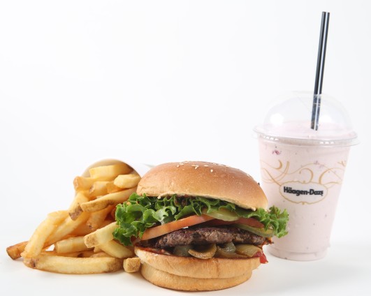  burger Shack Cayman Burger Milkshake and Fries 
